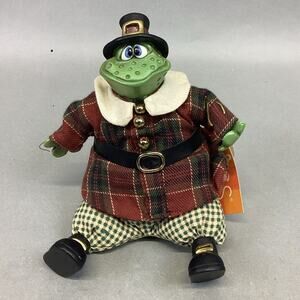 Vintage Russ Berrie #13013 Pilgrim Harvess T. Frog Toad Shelf Sitter - 6” Signed